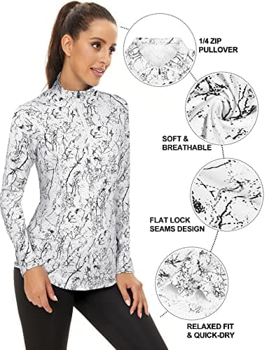 Luranee White Long Sleeve Shirts for Women,Dry Fit Shirt Casual Uv Protection Workout Tunic Athletic Quarter Zip Pullover Hiking Winter Shirt Zipper Sport Jackets Marble X-Large — view 4