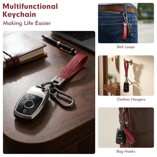 Leather Car Keychain with Anti-Loss D-Ring for Key Fobs, for Men and Women — view 5