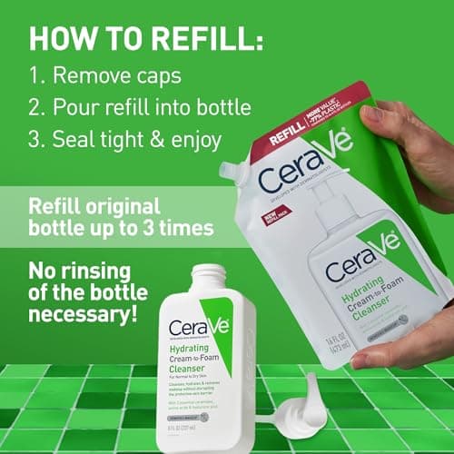 CeraVe Hydrating Cream To Foam Cleanser, Makeup Remover Face Wash For Dry Skin, Foaming Facial Cleanser With Hyaluronic Acid, Normal To Dry Skin, Fragrance Free & Non Comedogenic, 16 Ounce Refill — view 2