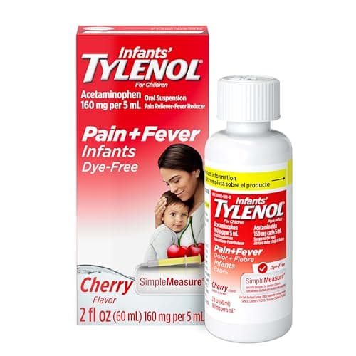 Infants’ Tylenol Dye Free Acetaminophen, Free of Alcohol, Aspirin and Ibuprofen, Oral Suspension, Pain Relief, Fever Reducer, Includes SimpleMeasure Dosing Syringe, Cherry Flavor, 2 Fl Oz