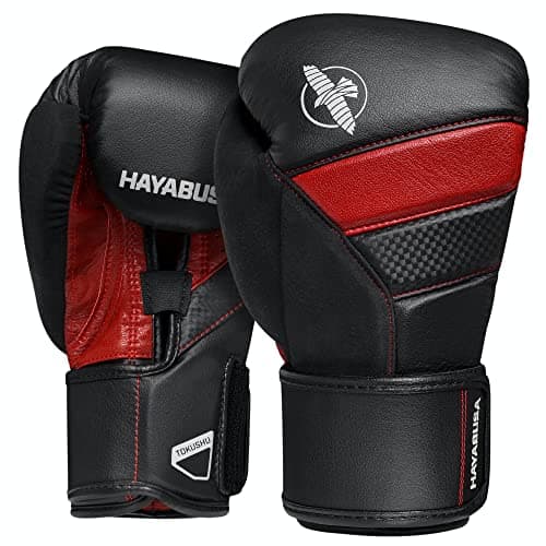 Hayabusa T3 Boxing Gloves for Men and Women Wrist and Knuckle Protection, Dual-X Hook and Loop Closure, Splinted Wrist Support, 5 Layer Foam Knuckle Padding - Black/Red, 14 oz
