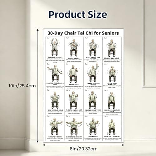 Tai Chi Chair Workout Chart, Chair Tai Chi for Seniors Wall Chart – 30-Day Seated Tai Chi Routine, Seated Exercise Poster for Beginners, Home Gym Decor, Unframed 2-Pack (10x8 Inch) — view 6