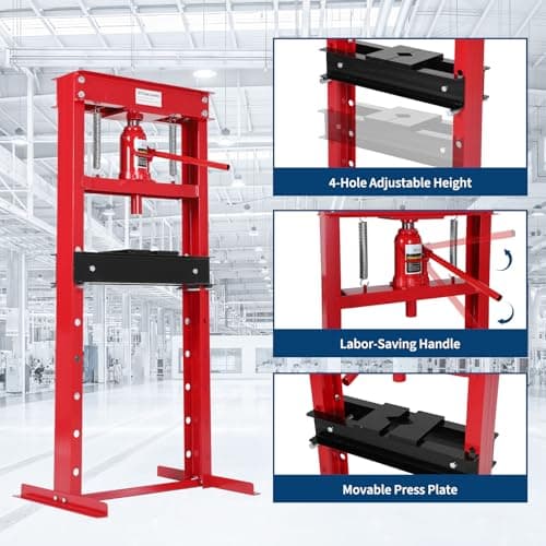 20 T Hydraulic Shop Press, Hydraulic Press H-Frame Garage with Movable Plates, Shop Press Adjustable Working Table Height, for Car Repair and Garage, Blue — view 2