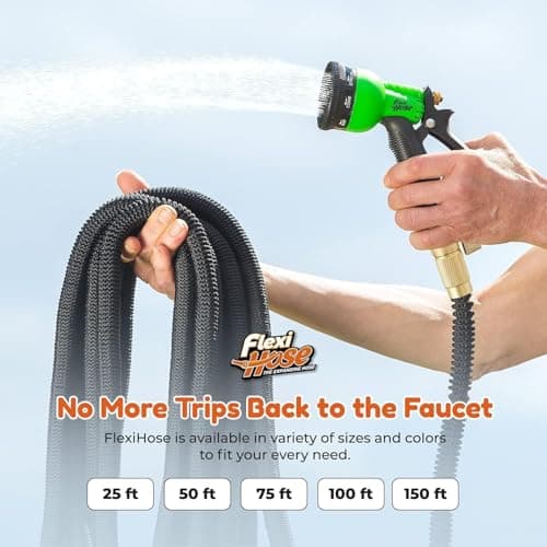Flexi Hose Expandable Garden Hose with 8 Function Nozzle, 50FT - Lightweight Retractable Garden Hose, Water Hose - No-Kink Flexibility, 3/4 Inch Solid Brass Fittings and Double Latex Core — view 4