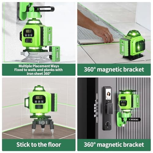 16 Line Laser Level 360 Self Leveling, 4x360°Professional 4D Green Cross Line laser Level with 2 Batteries,for Construction and Picture Hanging, Horizontal Line leveler Tool (Green) — view 4