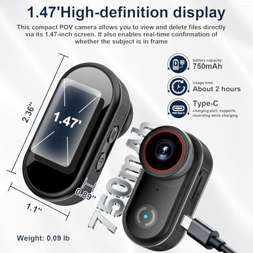 Mini Body Camera with 32GB Card, 4K Wearable Action Camera with 1.47” HD Screen, 140° Wide Angle, Magnetic Necklace & Mounts, APP Sharing, Loop Recording, POV Cam for Work, Sports, Pets & Daily Life — view 4