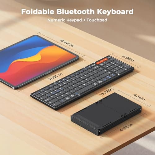 MEETION New Foldable Bluetooth Keyboard with Touchpad, Portable Wireless Keyboard with Numeric Keypad, Full-Size Rechargeable Business Travel for iPad Phone Laptop PC iOS, 2026 New Upgrade — view 4