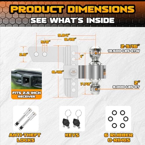 Mmtowus Adjustable Trailer Hitch -Drop Hitch Fit 2.5" Receiver-6" Drop/Rise — view 5