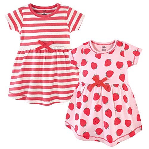 Touched by Nature Girls, Toddler, Baby and Womens Organic Cotton Short-Sleeve and Long-Sleeve Dresses, Baby Toddler Strawberries Short Sleeve, 18-24 Months
