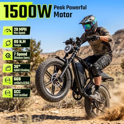 TST Electric Bike for Adults, 1500W Peak Motor, 20" x 4.0" Fat Tire E-Bike, 48V 15Ah Removable Battery, Dual Suspension & Disc Brakes, LCD & APP Control, for Commuting Off-Road