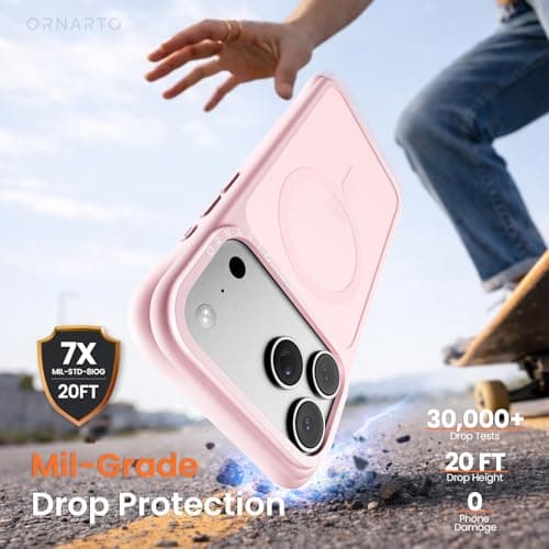 ORNARTO Magnetic for iPhone 17 Pro Max Case, 20FT Military-Grade Drop Protection, Compatible with MagSafe, Slim Shockproof Translucent Matte Phone Case for iPhone 17 Pro Max 6.9", Chalk Pink — view 3