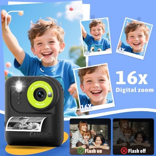 Okaloka Kids Instant Print Camera Toys,1080P HD Toddler Digital Video Camera,Christmas Birthday Gifts for Girls Boys Age 3-12 Year Old - 32G SD Card Included (Black) — view 5