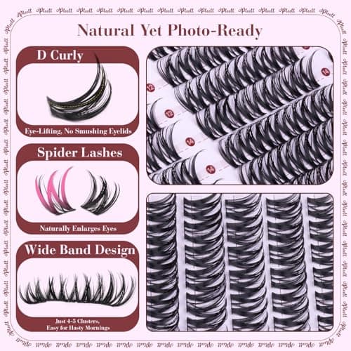 Flaunt Lash Clusters Wispy Eyelash Clusters 10-16mm DIY Cluster Lashes D Curl Natural Lashes Clusters Mink Lash Extensions with Thin Band for Daily Wear by Pleell — view 4
