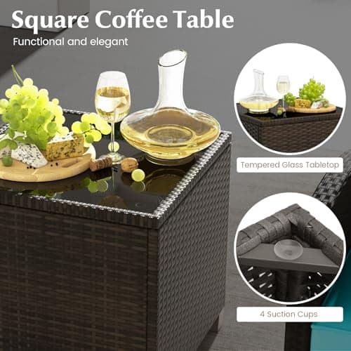 KOTEK 5 Pieces Patio Furniture Set with Ottomans, Wicker Patio Conversation Set with Coffee Table & Cushions, PE Rattan Outdoor Lounge Chairs for Backyard, Porch, Poolside (Mix Brown- Turquoise) — view 6