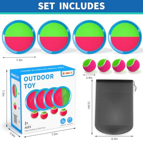 Toss and Catch Ball Game Outdoor Toys for Kids Ages 3+, Ball Catch with 4 Paddles 4 Sticky Balls, Yard Games Beach Toys Outside Games for Kids Adults — view 4