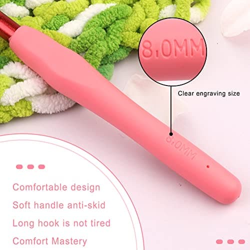 kgxulr 8 mm Crochet Hook, Aluminum Soft Grip Rubber Handle Needles — view 3
