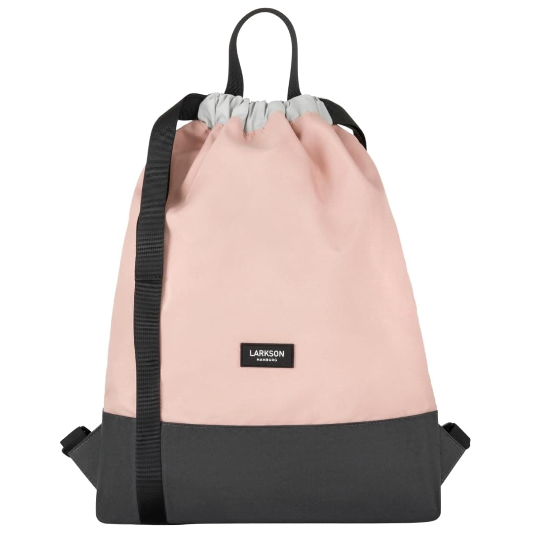 LARKSON Bolso de Deporte para Hombre y Mujer Rosa Gris - No 7 - Bolsa para niños con Cordón - Mochila pequeña de tela para el Gimnasio - Material reciclado