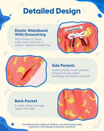 maamgic Boys Swim Trunks Swim Shorts Toddler Bathing Suit Quick Dry Beach Board Shorts for All Ages,Banana Orange,4T — view 3