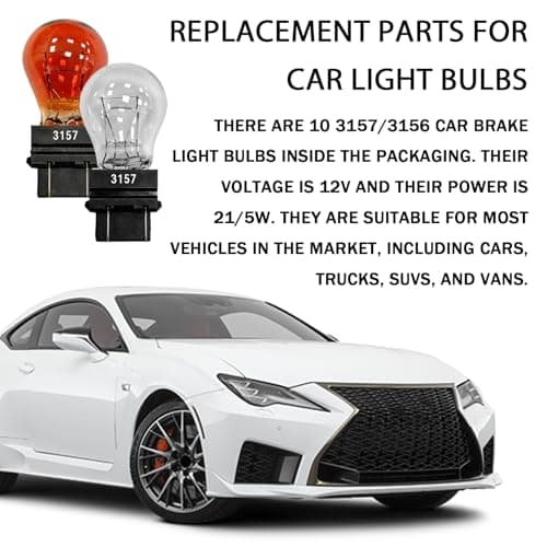 CCNU 3157 Bulb, Brake Light Bulb High Brightness Tail Turn Signal Reverse Light 3157 led Bulbs with Built in Resistor, 12V 21/5W Halogen Miniature Bulbs for Most Cars, Trucks and Vans(10PCS White) — view 4