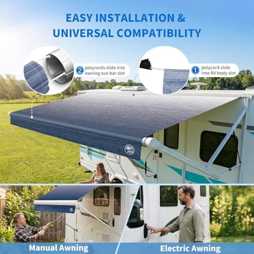19.5oz Heavy Duty RV Awning Fabric Replacement, 5-Layer Rip-Stop No-Hole Vinyl Awning, Waterproof UV-Resistant RV Canopy for Camper, Trailer & Motorhome, Universal Fit 16FT (Fabric 15'2") — view 5