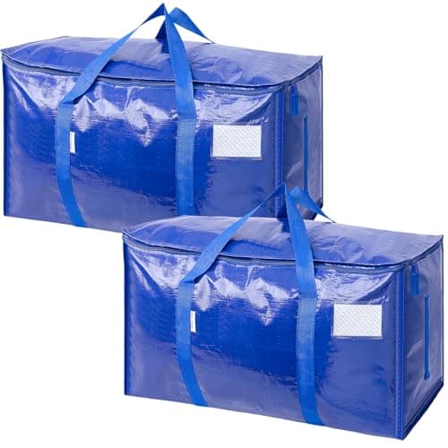 TICONN 2 Pack Extra Large Moving Bags Heavy Duty with Zippers & Carrying Handles, Durable Storage Bags Moving Boxes for Closet Organizers and Storage (2 Pack, Blue)