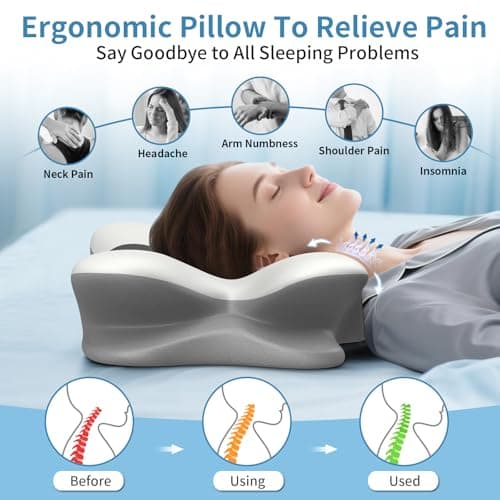 Cervical Pillow for Neck Pain Relief, Ergonomic Neck Pillow for Sleeping, Contour Pillow for Neck Support, Memory Foam Pillows for Side Back Stomach Sleepers (Off-White & Gray) — view 2