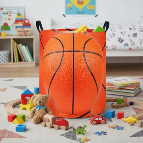 HIYAGON Baby Laundry Hamper Basket Baby Hamper for Nursery Boy and Girl Cute Kids Toys Storage Bin Organizer Boho Room Decor(Basketball) — view 3
