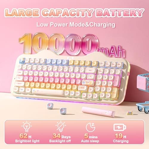 YUNZII C98 Wireless Mechanical Keyboard with Number Pad,99 Key BT5.0/2.4G/USB-C Hot Swap Gasket Mount with PBT MOA Keycaps,Custom RGB,Cute Cake Keyboard for Win/Mac (Beige, Candy Linear Switch) — view 5