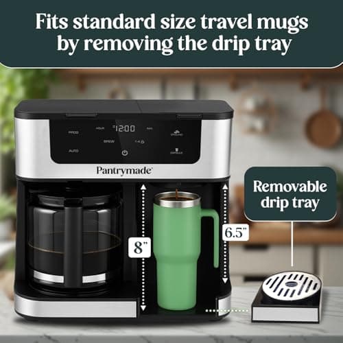 Pantrymade Dual Brew Coffee Maker | 12 Cup Glass Carafe & Single Serve K-Cup Combo | Programmable Touchscreen Coffee Machine for Ground Coffee or Pods | Auto Shut-Off, Black — view 6