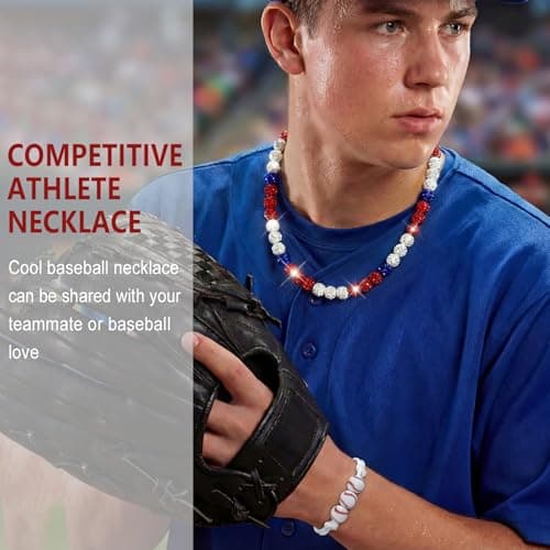 LMUWECNO Baseball Necklace for Men with Adjustable Bracelet, 10mm Rhinestone Beaded Choker 16/18/20 Inch, Strong Elastic Bling Ice Chains, Cool Softball Jewelry Gifts for Team Players Fans — view 5
