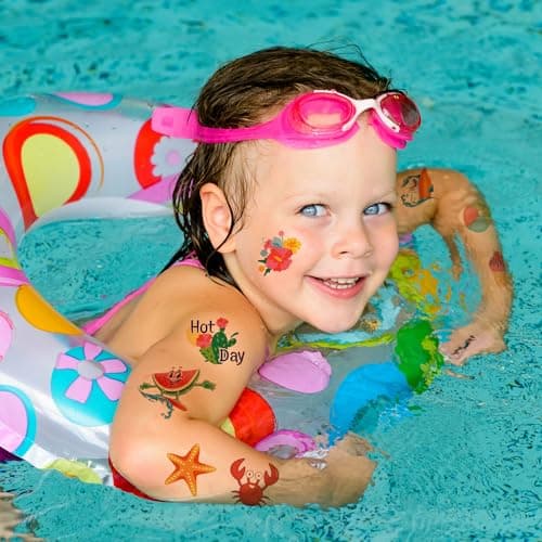 JCFIRE Summer Pool Beach Party Favors Kids Tattoos, 102 Styles Larger Tropical Hawaiian Luau Themed Temporary Tattoos for Kids Teens Adult, Waterproof Summer Stickers Party Decorations Supplies — view 4