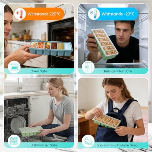 2 Pack Silicone Soup Freezer Containers with Lids, Soup Freezer Mold, Ice Trays for Freezer, Ice Cube Tray for Storing 100 ml Broth, Soup, Leftovers, Sauce, Makes 12 100ml Portions Cubes — view 5