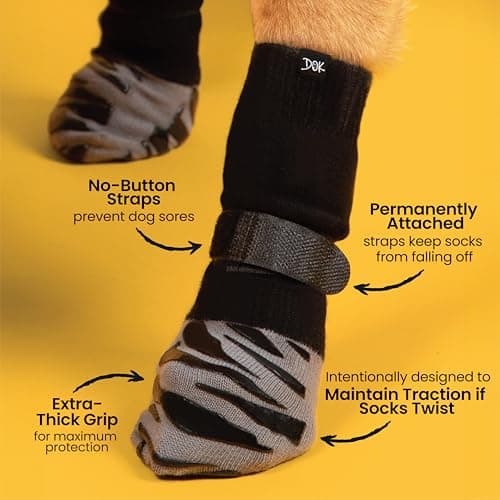 DOK TigerToes Premium Non-Slip Dog Socks for Hardwood Floors - Extra-Thick Grip that Works Even When Twisted - Prevents Licking, Slipping, and Great for Dog Paw Protection - Size Large — view 2