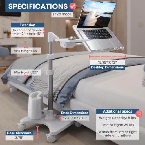 LEVO G2 Deluxe Adjustable Rolling Laptop Stand — view 2