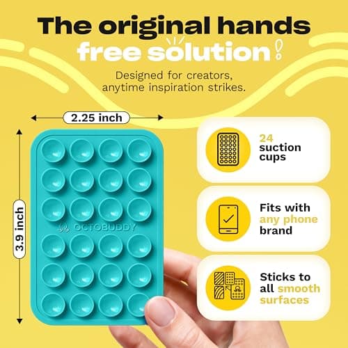 OCTOBUDDY - Silicone Suction Phone Case Adhesive Mount - Hands-Free, Strong Grip Holder for Selfies and Videos - Durable, Easy to Use - iPhone and Android Compatible - 2.25″ x 3.25″, Chalk Pink