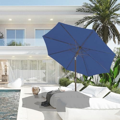 JEAREY 9FT Outdoor Patio Umbrella Outdoor Table Umbrella with Push Button Tilt and Crank, Market Umbrella 8 Sturdy Ribs UV Protection Waterproof for Garden, Deck, Backyard, Pool (Dark Blue) — view 3
