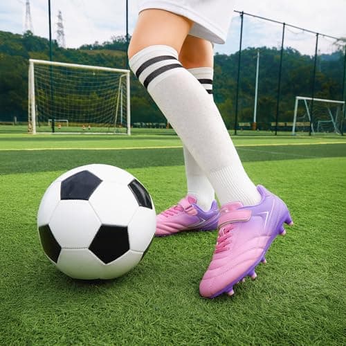 STELLE Kids Soccer Cleats Boys Girls Firm Ground Athletic Outdoor Football Soccer Shoes for Little/Big Kid(GCL005-Violet Blush,12ML) — view 2