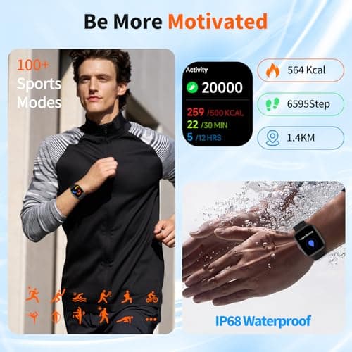Smart Watch for Men Women, 1.83" HD, Alexa Built-in, Bluetooth 5.3 Calls & Notifications, IP68 Waterproof,100+ Sport Modes,Fitness Tracker/Heart Rate/SpO2/Sleep Monitor for Android iOS (Black) — view 3