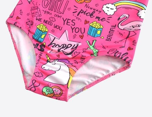 Nokecina Girls Bathing Suit Size 9-10 Years Old One Piece Hotpink Swimsuit Classic Cartoon Swimwear with UV Protection — view 3