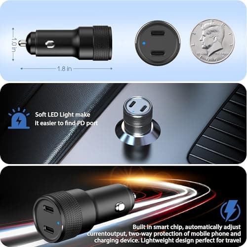 USB C Car Charger, 2Pack 60W Dual USB C Adapter Fast Charging Power Delivery Adapter Fast Type C Car Charger Plug Compatible with iPhone 17/17 Pro/17 Pro Max/16 Plus/15 Pro/Galaxy S26/S25/Pixel(Black) — view 4