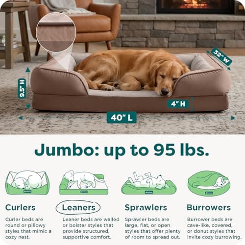 Furhaven Cooling Gel Dog Bed for Large Dogs w/Removable Bolsters & Washable Cover, for Dogs Up to 95 lbs - Plush & Velvet Waves Perfect Comfort Sofa - Brownstone, Jumbo/XL — view 2