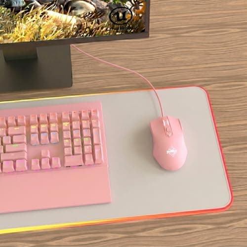 Lomiluskr AJ52 RGB Wired Gaming Mouse, 7 Programmable Buttons, Computer Mice with RGB LED Backlit, 200-4800 DPI Adjustable,for Windows/Mac OS/Linux (Pink) — view 3