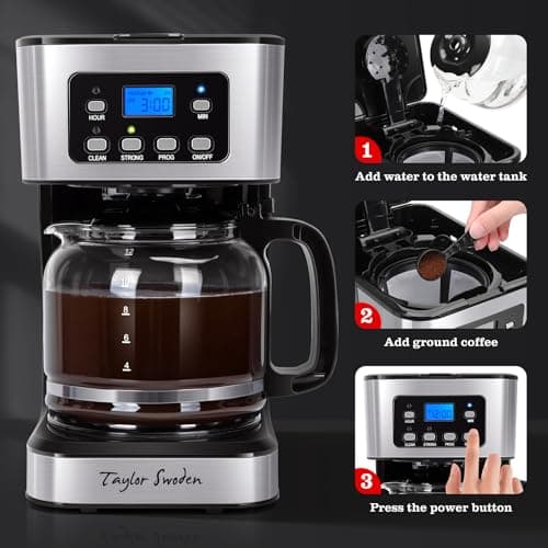 Taylor Swoden 12-Cup Programmable Coffee Maker, Black & Stainless Steel — view 8