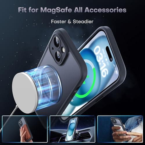TOCOL Magnetic for iPhone 15 Case, Upgraded Full Camera Protection, Fit for MagSafe, Rugged Phone Case for iPhone 15 6.1 Inch, Drop Protection, Anti-Scratch, Black — view 2