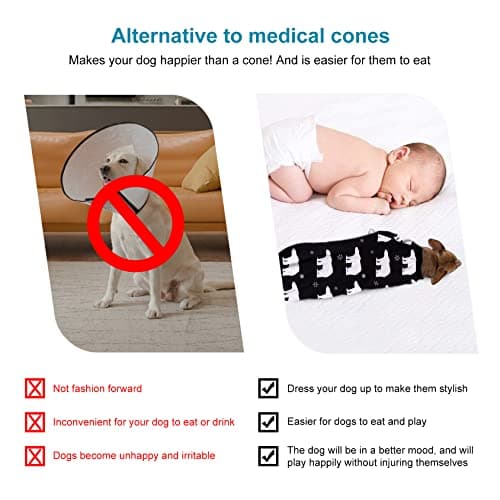 LovinPet Large Dog Onesie, Stretch Cotton Pet Shirts with Animal Print, Full Coverage Dog Clothing Perfect to Prevent Licking Wounds After Surgery for Medium & Large Dogs, Black M — view 5