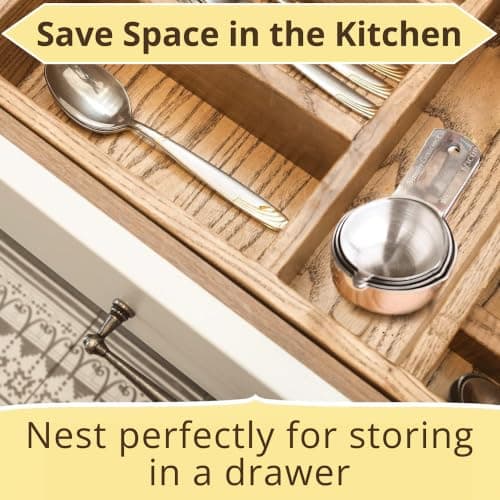 Simply Gourmet Measuring Cups & Spoons Set of 12, 18/08 Stainless Steel Kitchen Gadgets, Stackable Design with Long Handle Spoons, Fits in Spice Jars, Cooking & Baking Set for Dry & Liquid — view 3