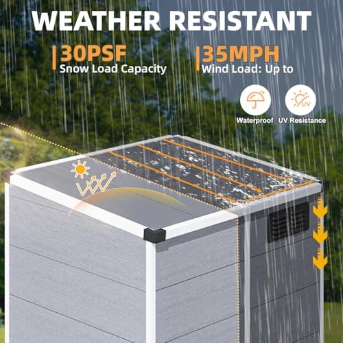 MELLCOM 5x4 FT Resin Outdoor Storage Shed with Floor, Outdoor Storage Tool Shed with Windows and Lockable Door, Resin Garden Shed for Bike, Garbage Can, Lawnmower — view 4