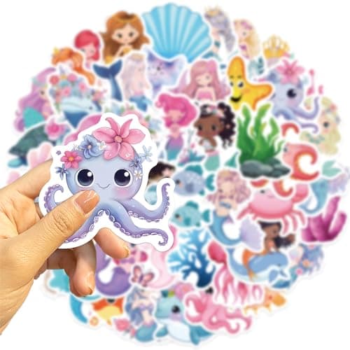 50Pcs Mermaid Sticker, Cute Marine Organism Stickers for Kids Teens Adults, Vinyl Cartoon Pink Animals Decals Kawaii Sticker for Decor Water Bottles Laptops Guitar Scrapbook (Mermaid) — view 2