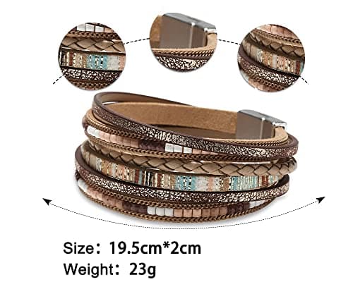 Fesciory Leather Wrap Bracelets for Women, Boho Western Layered Jewelry — view 4