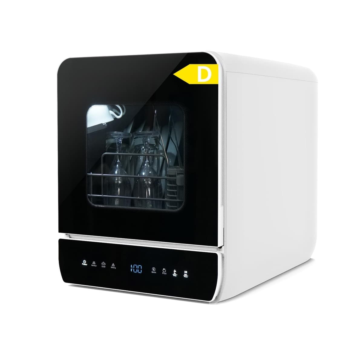 eklipt Portable Countertop Dishwasher, Mini Dishwasher, 4.8L Built-in Water Tank, 7 Programmes, 37 * 51cm Ultra-Narrow & Deep Design, Touch Control & 360° Dual Spray, Hose/No-Hose Setup, Black